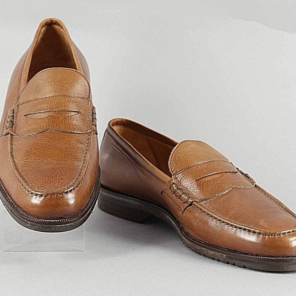 Dawjnson Sz 43.5 Handmade Cognac Brown Leather Men's Loafers - Picture 3 of 10
